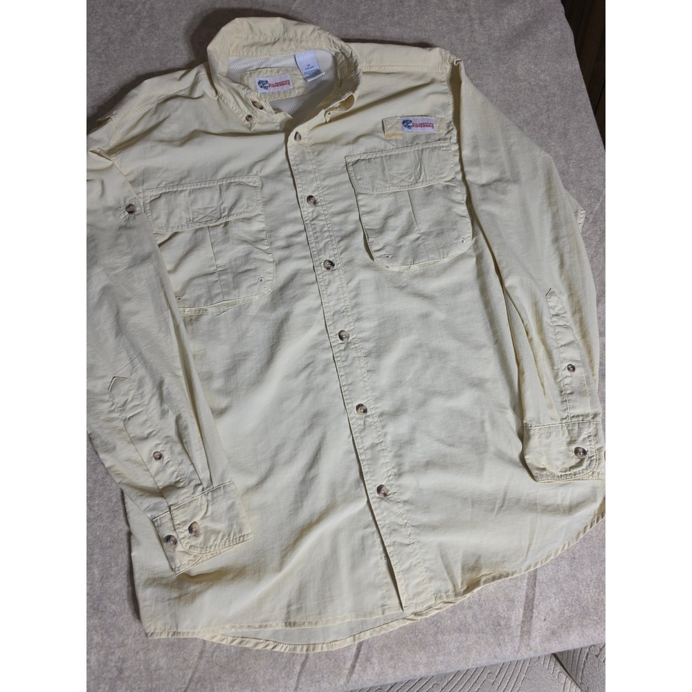 All-American‎ Fisherman Mens Medium Tan Long Sleeve Vented Fishing Shirt Nylon